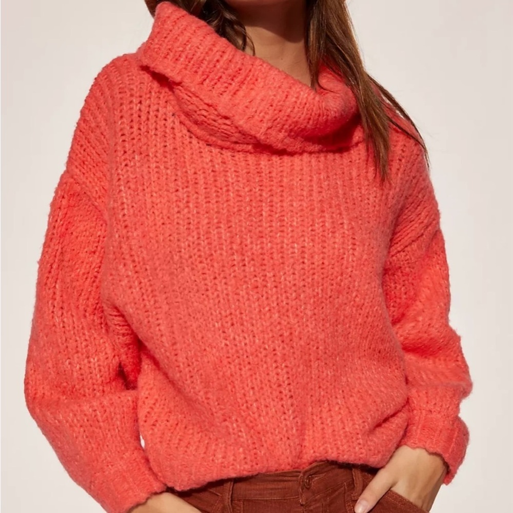 Anthropologie Coral Cowl Neck Chunky Knit Sweater